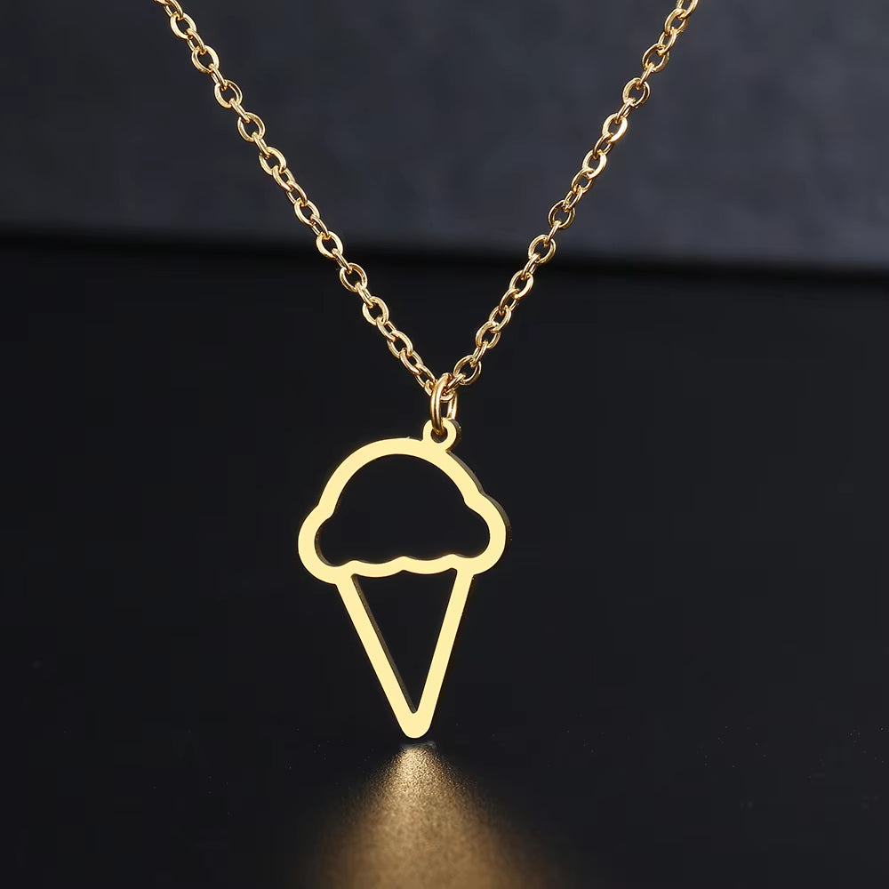 Stainless Steel Necklaces Cartoon Ice Cream Pendant Chain Collar Charm Fashion Necklace for Women Jewelry Party Gifts One Piece