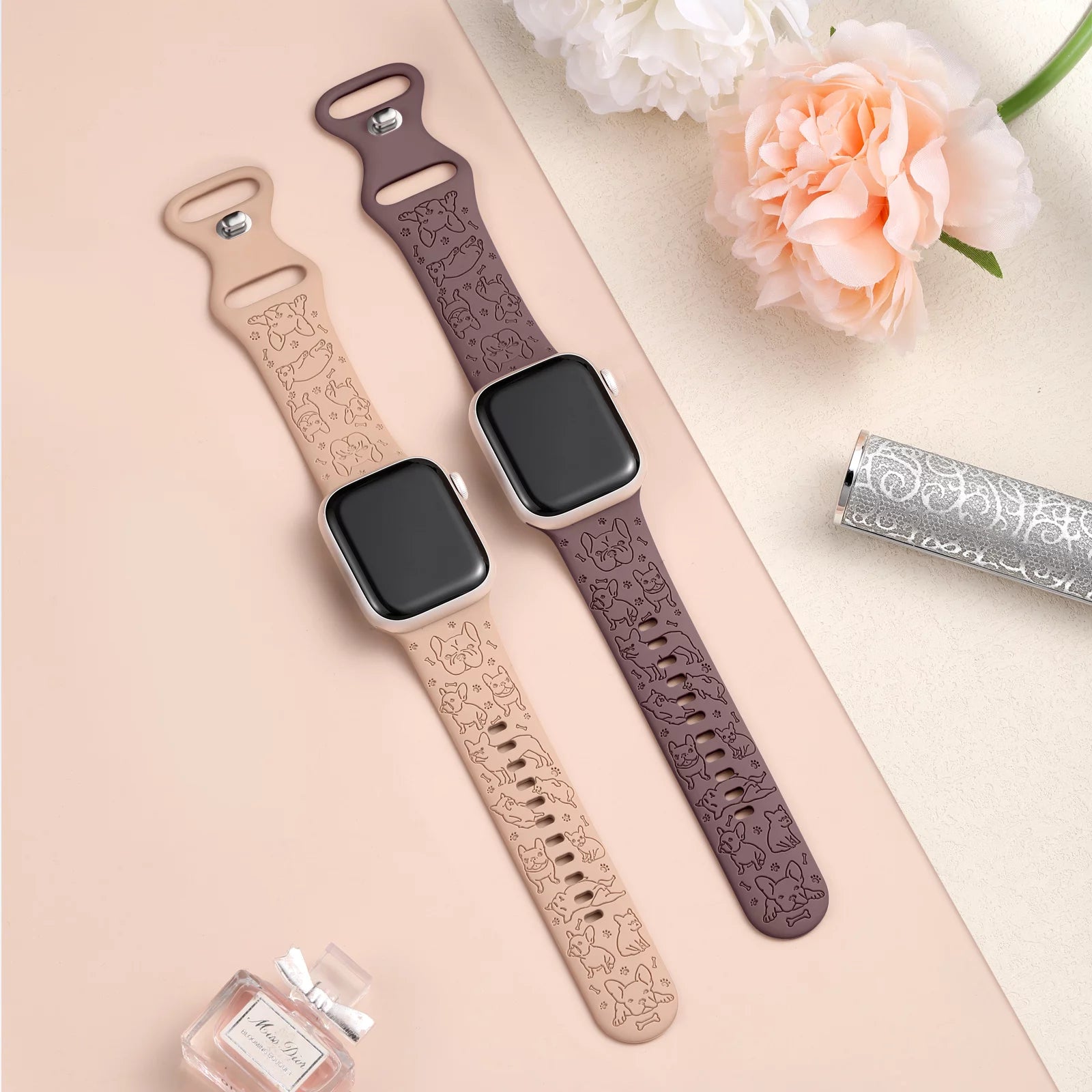 For Apple Watch Bands 38Mm 40Mm 41Mm for Women Lady Girls, 2 Pack Cute Pet Engraved Bands for Apple Watch Ultra Series 9 8 7 6 5 4 3 SE