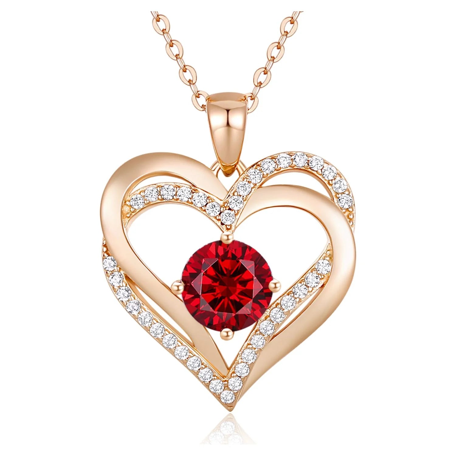 Love Heart Pendant Necklaces for Women 925 Sterling Silver with Birthstone Zirconia Rose Gold Diamond Anniversary Jewelry Best Gift Ideas for Women Fine Packing Gift Box