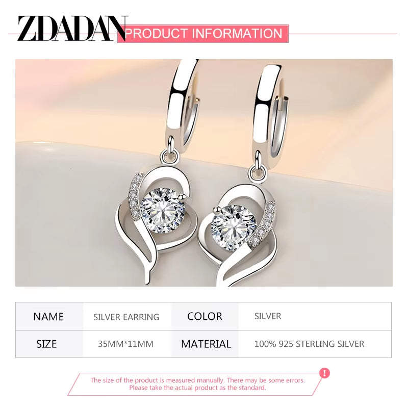 925 Sterling Silver Crystal Zircon Earring for Women Fashion Jewelry