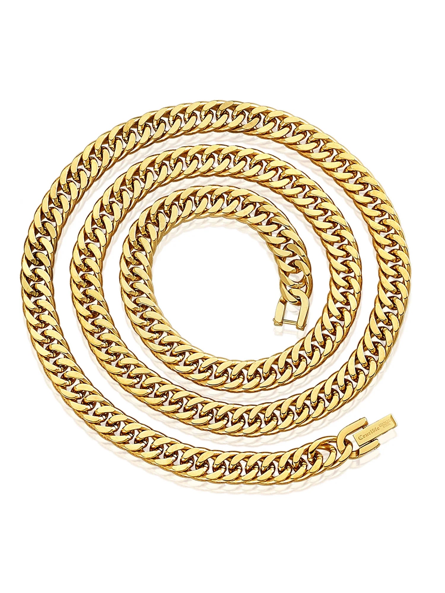 Gold Plated Stainless Steel 8Mm Curb Chain Necklace 24"