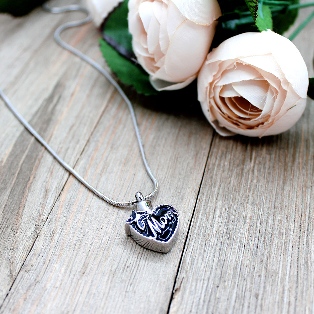 Black Butterfly Heart Mom Ashes Necklace Cremation Urn Necklace for Mom Keepsake Ashes Loss of Mom Free Funnel Kit and Velvet Jewelry Box