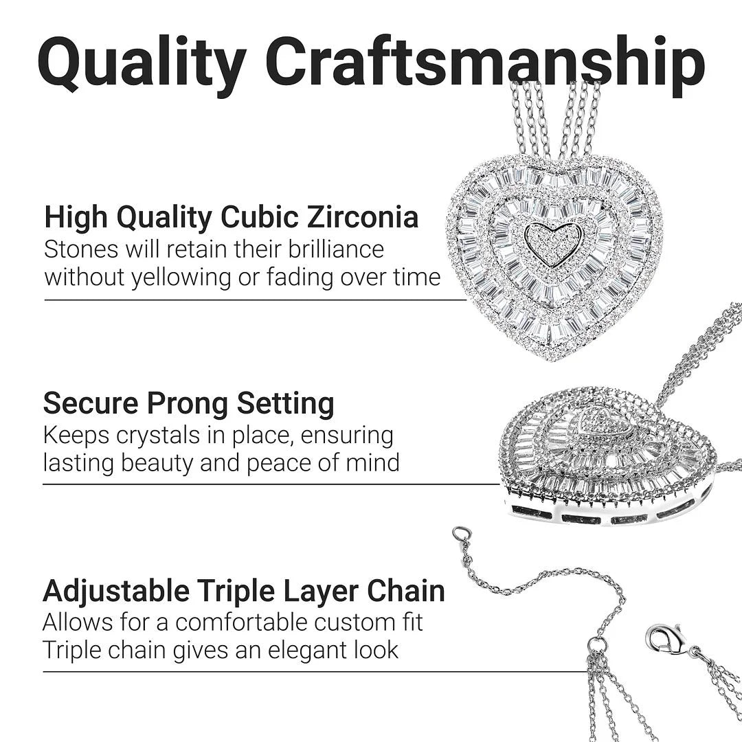 (2 Pack) Heart Pendant Necklace - Cubic Zirconia CZ Love Necklace for Women - Elegant Silvertone Statement Party Necklaces - Christmas Gifts for Women for Mom, Sister, Girlfriend & Grandma