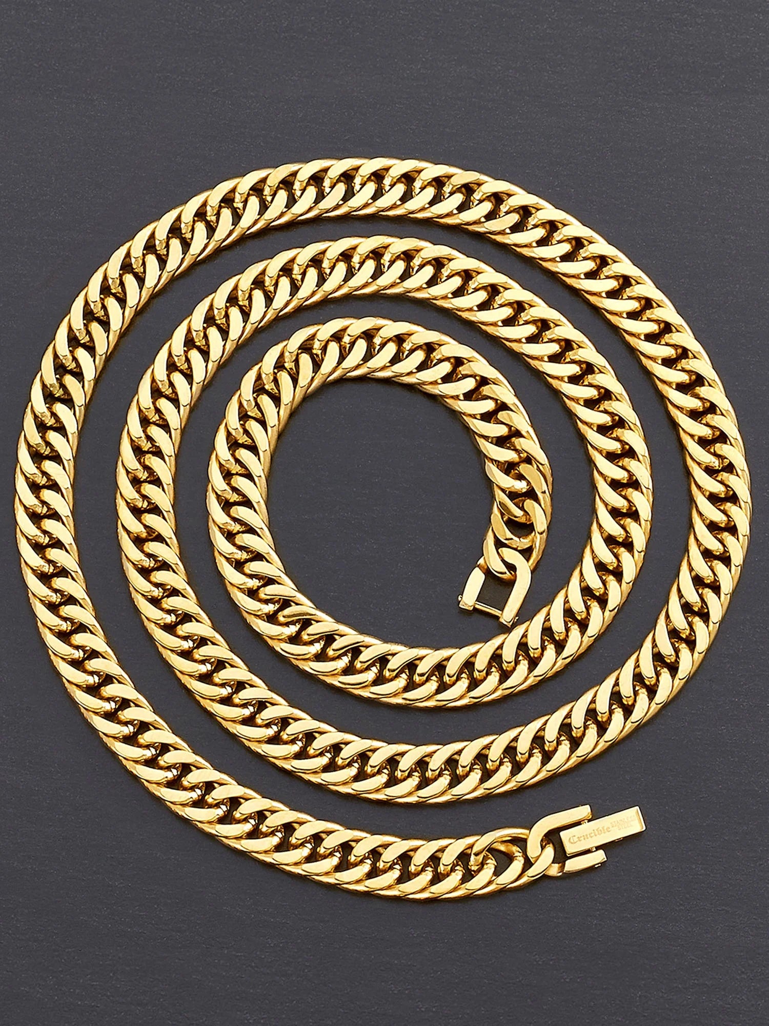 Gold Plated Stainless Steel 8Mm Curb Chain Necklace 24"